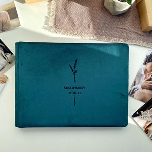 Álbum de fotos de casamento em veludo esmeralda, diário de casamento personalizado, livro de fotos de casamento, presente de chá de panela, álbum de recortes de aniversário 12"x9"