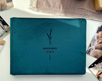 Personalized Emerald Velor Wedding Photo Album: Handmade Bridal Gift (12"x9")