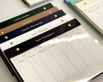 Personalized Eco-Leather Desk Planner: Custom Embossed Weekly Organizer