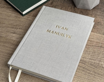 Gepersonaliseerde stoffen A5-dagboek, notitieboek met reliëf, handgemaakt