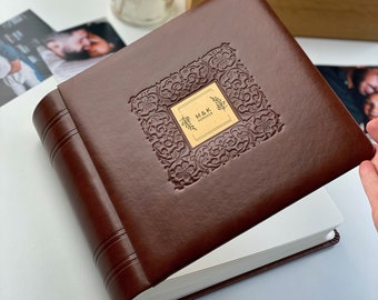 Leren trouwfotoalbum, gepersonaliseerd familiefotoalbum, jubileumcadeau voor vrouw, eco-leeralbum, moederdagcadeau, fotoplakboek