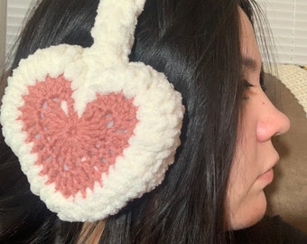 Soft handmade Crochet heart earmuffs