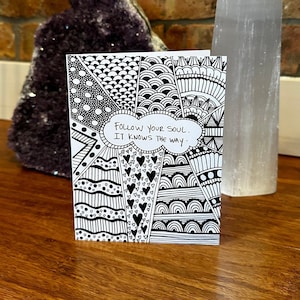 Folge deiner Seele Karte | Inspirierende Karte | Schwarz Weiß Grußkarte | Boho | Zen-Kunst | Handgezeichnet | Blanko Karte|Celebration| Zentangle