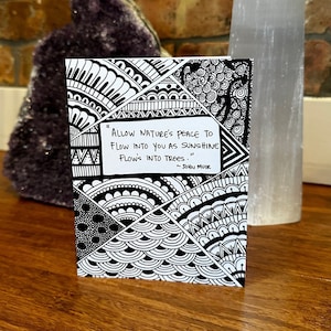 Tarjeta de paz de la naturaleza / Tarjeta inspiradora / Tarjeta de felicitación en blanco y negro / Boho / Arte Zen / Dibujado a mano / Tarjeta en blanco / Celebración / Naturaleza
