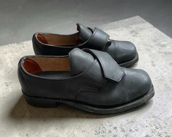 Auténticos zapatos coloniales vintage hechos a mano con hebilla para hombre, talla 9, de cuero, estilo recreación histórica.
