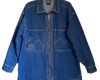 Kurtka jeansowa Vintage First Down, męska, duża, niebieska, oversize, hip-hopowa