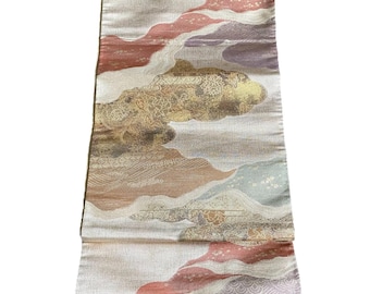 Cinturón obi de kimono japonés de seda tradicional vintage para mujer, diseño abstracto multicolor.