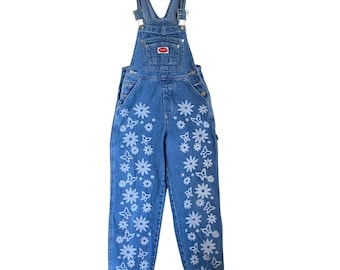 Mono vaquero vintage de los 90 de Revolt para mujer, talla XS, estampado floral azul.
