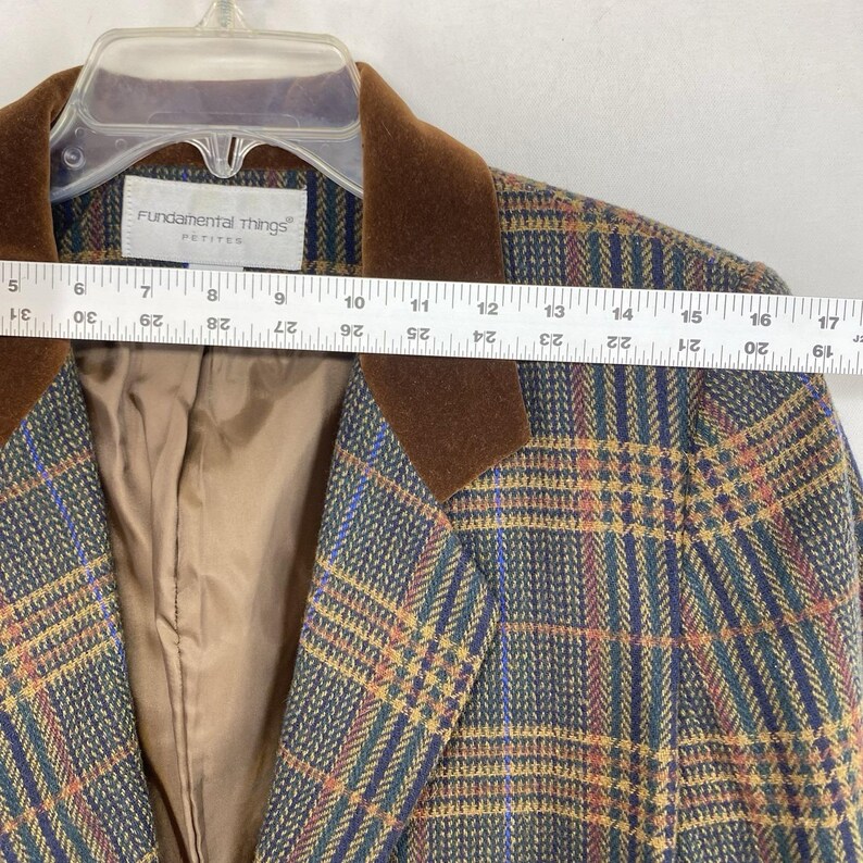 Vintage Women's Blazer Size 8 Petite Plaid Velvet Collar Preppy Classic Office image 3
