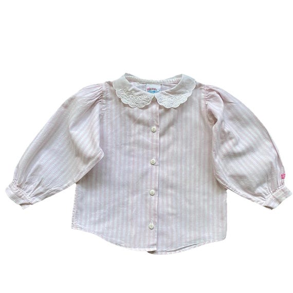 Vintage Oshkosh Girls Shirt 3T Long Sleeve Collared Striped Pink Cotton