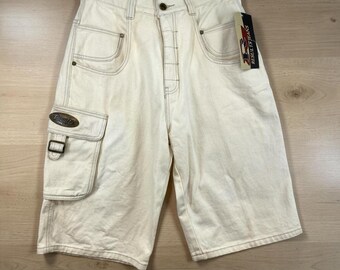 Vintage Y2K Results Jeanshorts Herr 32 Elfenbensvit Baggy Skater Hiphop Streetwear