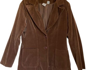 Marynarka Vintage Montgomery Ward Velvet dla kobiet, rozmiar S, brązowa, preppy, wyprodukowana w Japonii