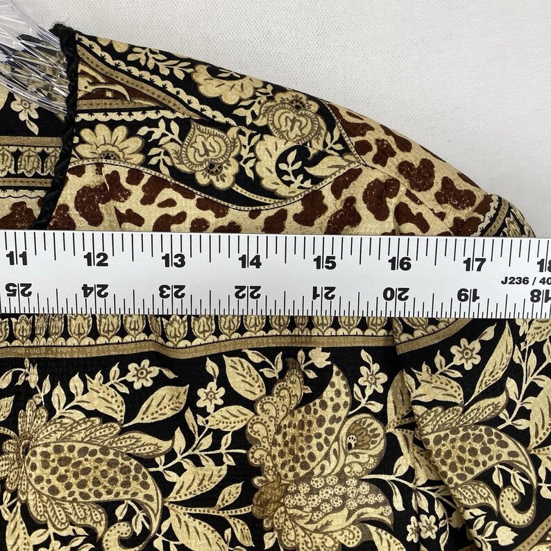 Kurtka jedwabna vintage Adrianna Papell, rozmiar 16, skrócona, wielokolorowy szalik, wzór glamour zdjęcie 5