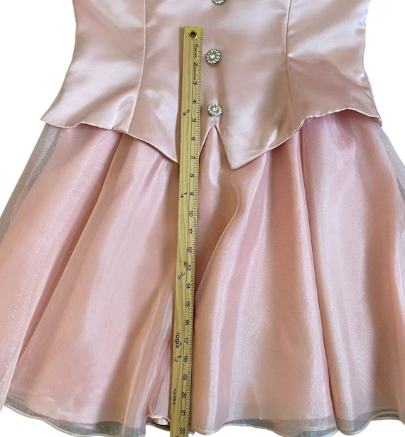 Vintage 1990s Dave and Johnny Cocktail Mini Dress L Tuxedo Pink Satin Rhinestones Burlesque