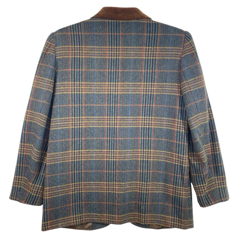 Vintage Women's Blazer Size 8 Petite Plaid Velvet Collar Preppy Classic Office image 2
