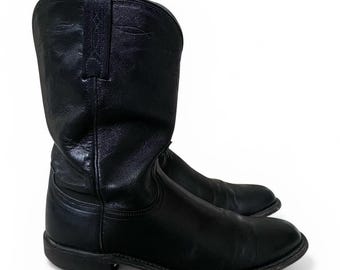 Vintage Lucchese Western Boots Mens 10D Black Leather Cowboy Mid Calf