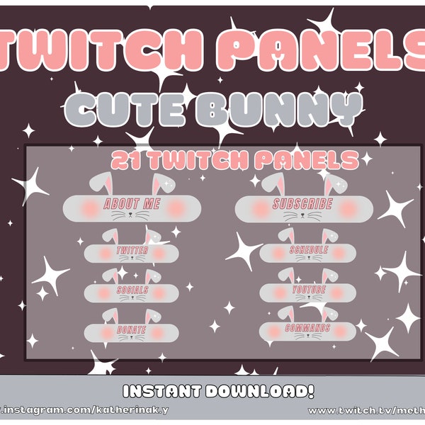 21x Cute Bunny Panels | Cute Bunny Ears | Bunny Panels | Twitch Panels | Twitch Bunny Panels | Pink Bunny | Instant Download