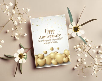 Happy Anniversary Card With Flowers, Cute Anniversary Card for Husband, Wife, Girlfriend, Boyfriend-Digital Download vertical & square cards