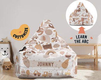 Beanbag Chair Cover Kids, Large Floor Cushion Seating, Personalized Name Toddler Chair, Alphabet