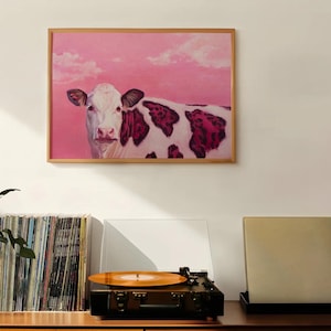 Cow on Pink Canvas - Surrealism Digital Print