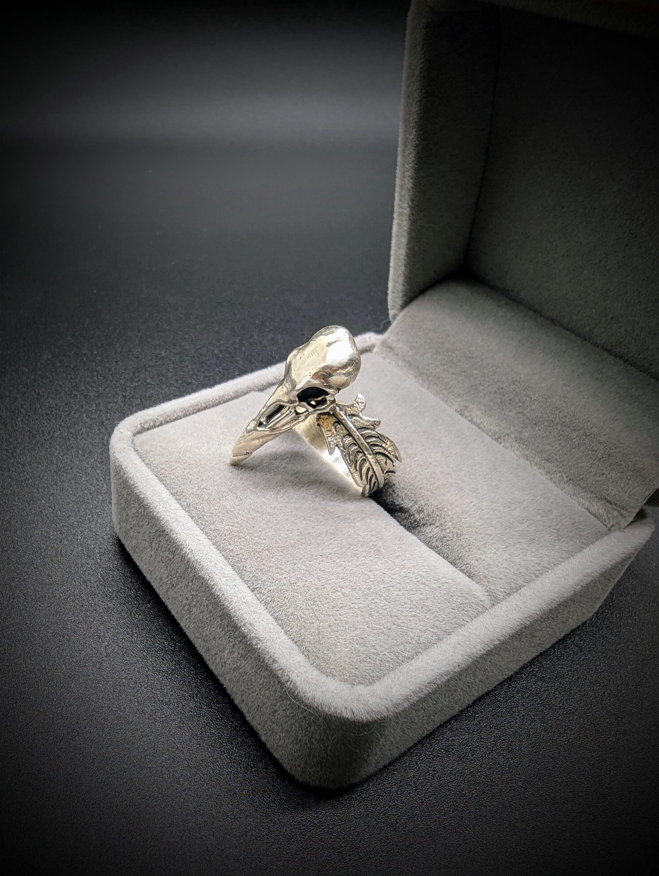 Sterling Silver Raven Skull Feather Ring - Etsy