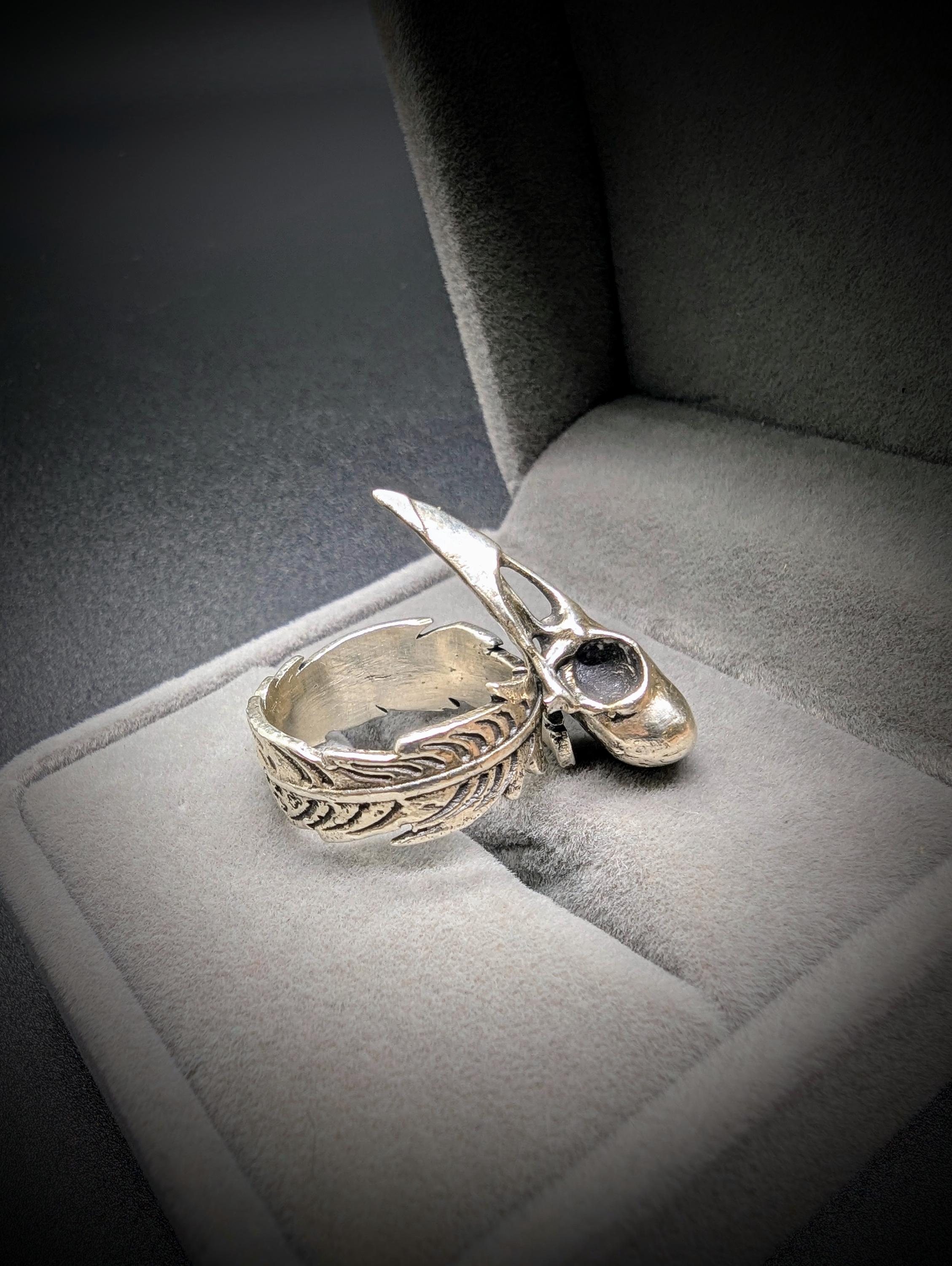 Sterling Silver Raven Skull Feather Ring - Etsy