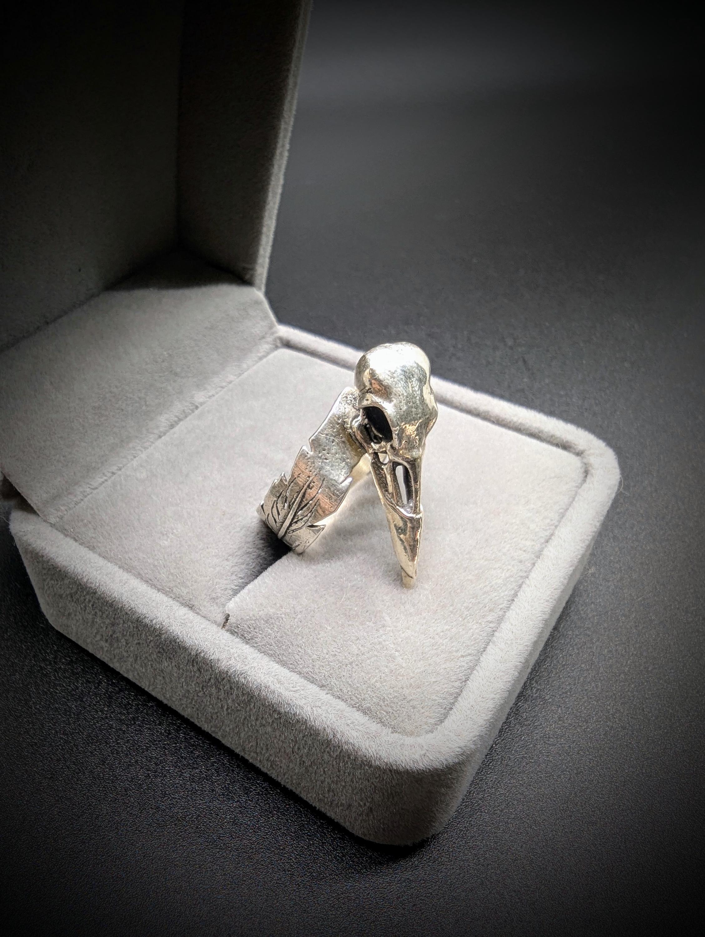 Sterling Silver Raven Skull Feather Ring - Etsy