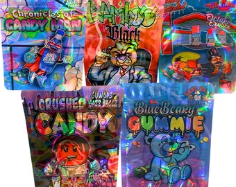 Sachets en mylar (vides) dessin animé VARIÉTÉ MIXTE 25 pièces 3,5 grammes. 5 modèles de chaque modèle. Livraison gratuite le lendemain depuis New York