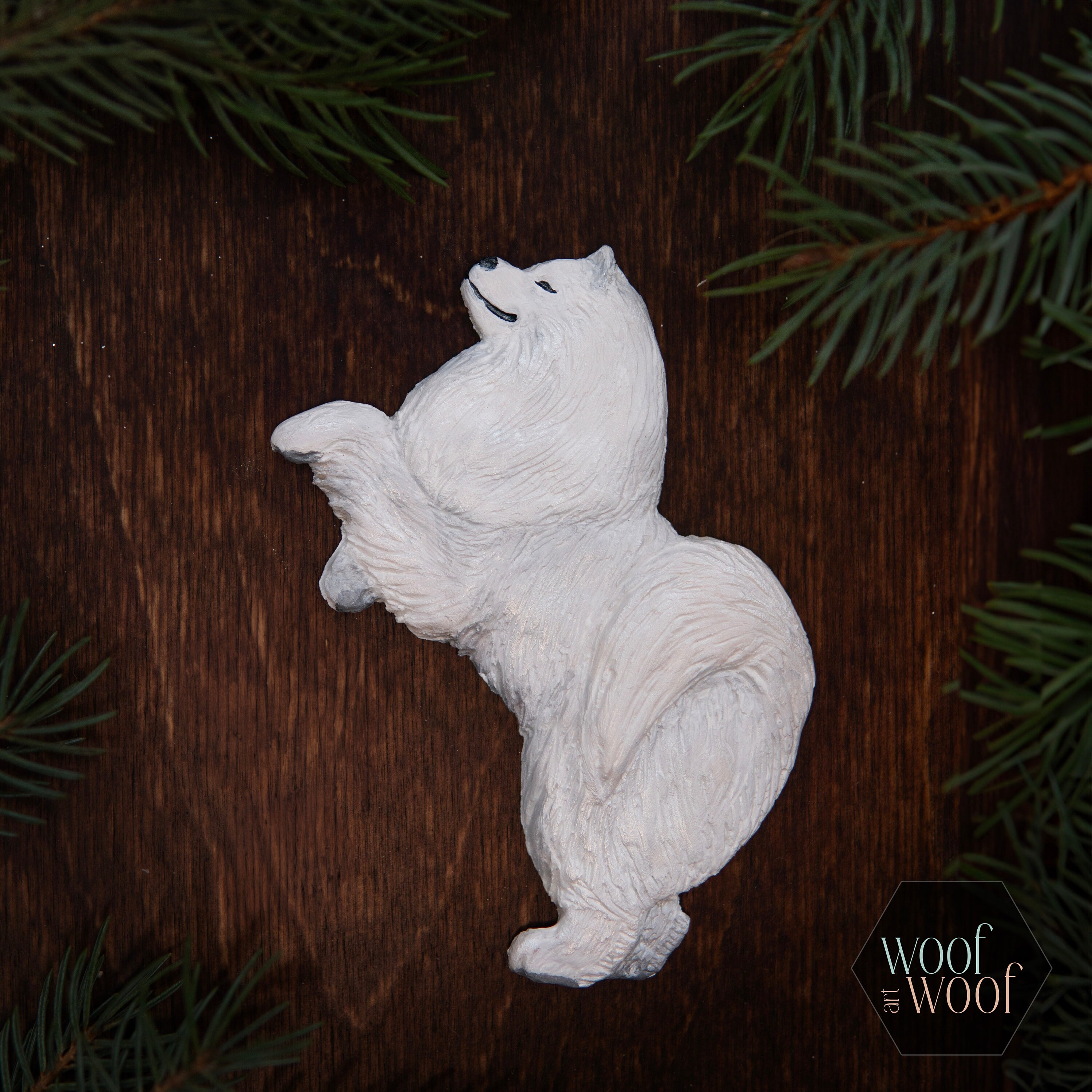 Samoyed / American Eskimo dog Basic Collection - dancer - custom fridge magnet / hanging ornament / keychain - handmade relief figurine
