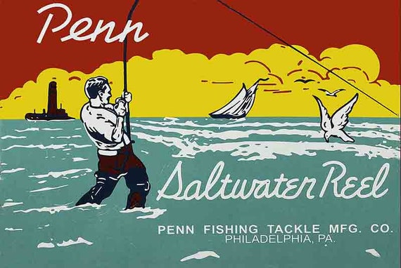 PENN FISHING Metal Sign Large 24in Gas Oil Saltwater FISHING 
