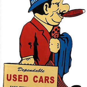 Dependable used car salesman sign Vintage style metal sign used cars Salman cave garage decor wall art large sign