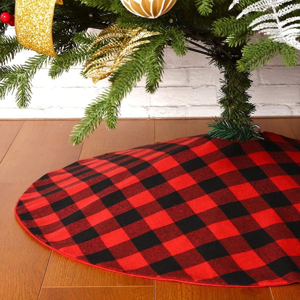 Buffalo Plaid Christmas Tree Skirt 36 In,Red Black Buffalo Check Christmas Tree Skirt for Holiday Christmas Decorations (36In, Red and Black