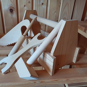 Werkzeugkiste mit Werkzeug,Geschenk,Werkbank,Geburtstag,Holzkiste,Werkzeugkasten,Säge,Hammer,Heimwerker, Kinderspielzeug,Spiel,Naturholz