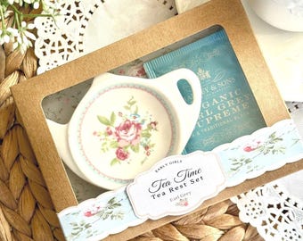 Cottage Rose Tea Rest Gift Set with Earl Grey Tea.