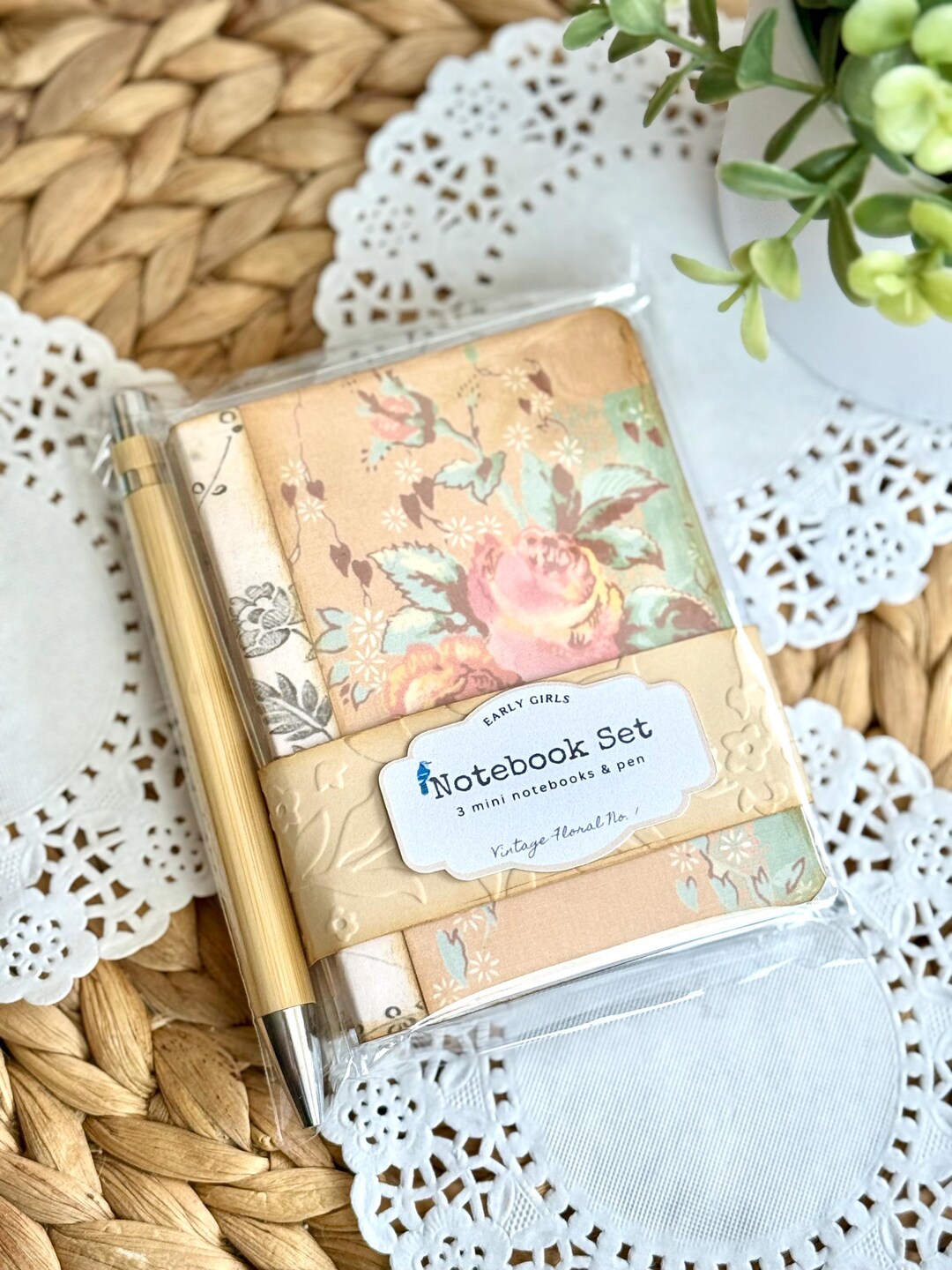 Vintage Floral Mini Notebook Set of 3, Pocket Notebooks With Pen - Etsy