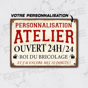 Gepersonaliseerd vintage metalen werkplaatsbord, "King of DIY"-bord, wanddecoratie met een grappig citaat.