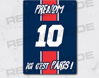 Personalized Paris Saint-Germain plaque, football gift idea with name, PSG supporter wall decoration, World Cup jersey