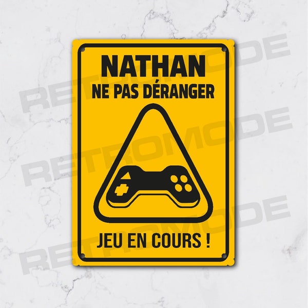 Plaque métal gamer, idée cadeau personnalisé pour porte de chambre gaming