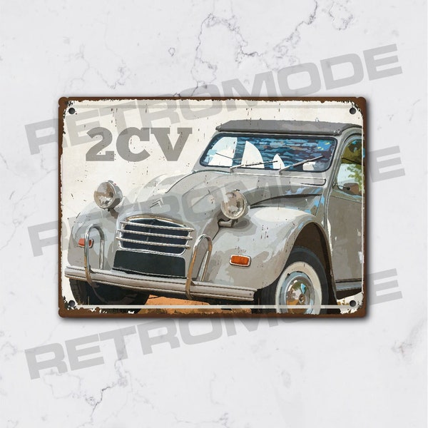 Plaque métal vintage citroën 2cv, cadeau pour fan de voiture