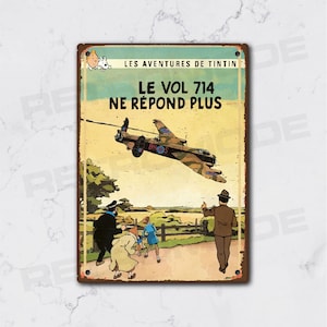 Vintage Tintin metal sign, "Flight 714 is no longer responding" decoration, cartoon-style decoration for comic book fans