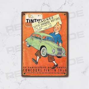 Vintage Tintin metal sign, wall decoration, IFA car competition, Tintin collection sign