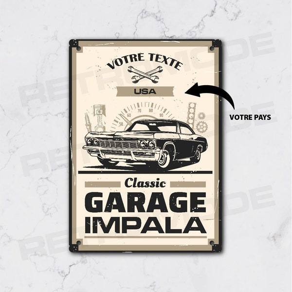 Personalized vintage impala garage metal plaque, gift for car fan