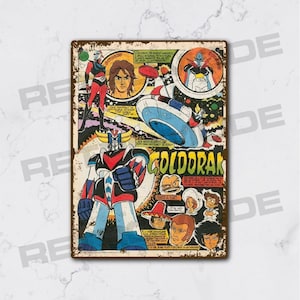 Goldorak vintage metalowy znak, dekoracja ścienna retro