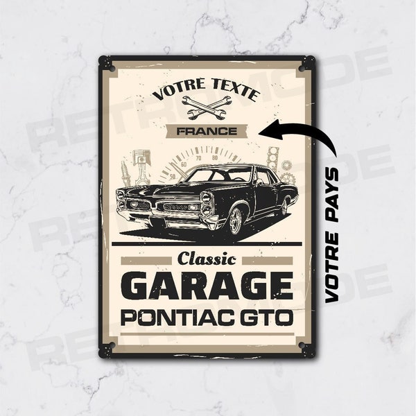 Personalized vintage Pontiac gto metal plaque, personalized garage decoration, gift idea for automobile enthusiast
