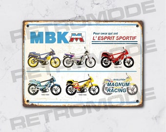 Vintage metal plaque mbk evolution magnum racing, motobecane wall decoration