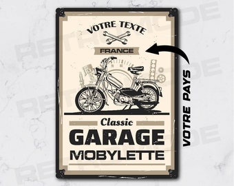 Personalized vintage moped metal plaque, personalized garage decoration, gift idea for moped enthusiast
