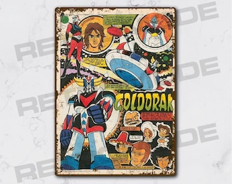 Goldorak vintage metal sign, retro wall decoration, comics sign, Goldorak fan gift
