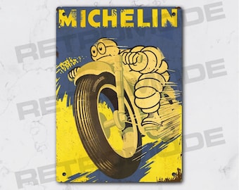 Vintage Michelin metal plaque, old advertising wall decoration