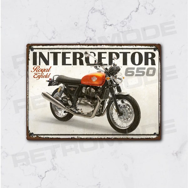 Vintage royal enfield interceptor 650 metal plate, gift idea for collector's motorcycle fans