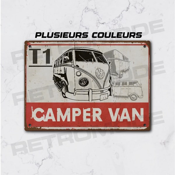 Plaque métal vintage combi T1, idée cadeau pour fan de van, décoration camping car